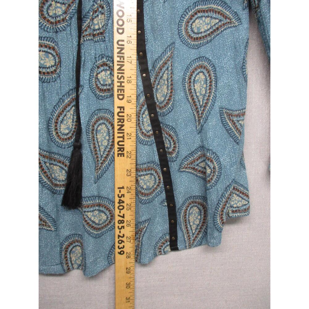 Style & Co Tunic Blue Paisley Bohemian Studded Tassel Peasant Blouse Size L - Picture 7 of 9